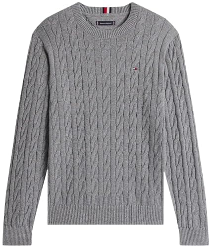 Tommy Hilfiger Suéter masculino emblemático de tricô coleção 2024, Cinza escuro mesclado, GG