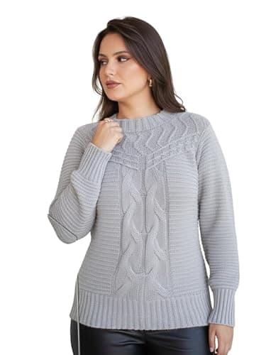 Blusa de Frio Feminina Tricot Tricô Elegante Chique Sueter lã Manga Longa Moda Outono Inverno (Cinza Claro)