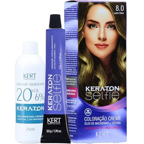 Keraton Coloração Permanente Em Creme Para Cabelos Com Cistina E Óleo De Macadâmia Selfie 50G Nº 8.0 Louro Claro