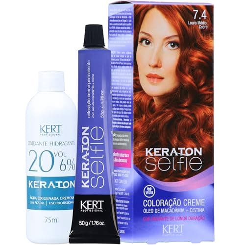 Keraton Coloração Permanente Em Creme Para Cabelos Com Cistina E Óleo De Macadâmia Selfie 50G Nº 7.4 Louro Médio Cobre